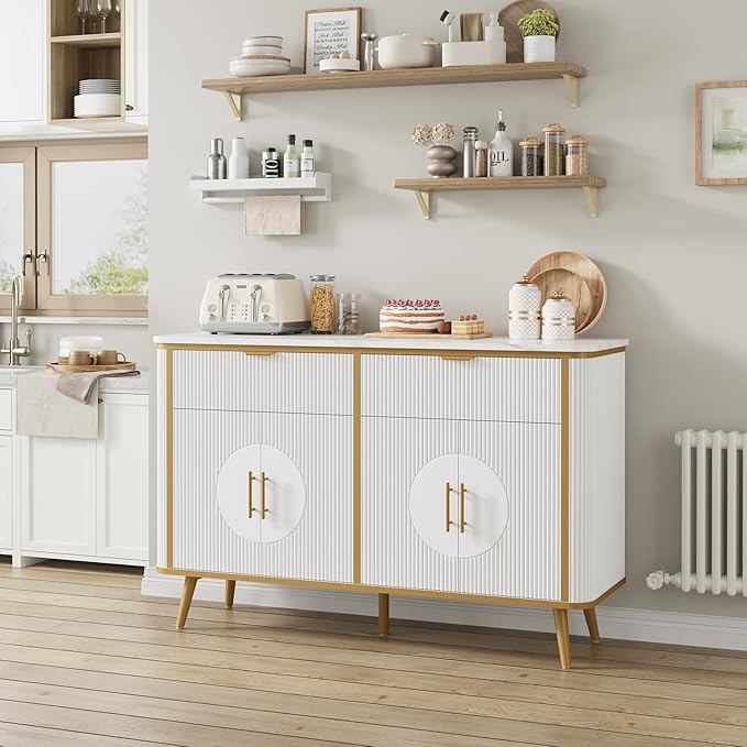 47.2" Buffet Storage Cabinet, Modern Fluted Coffee Bar Station