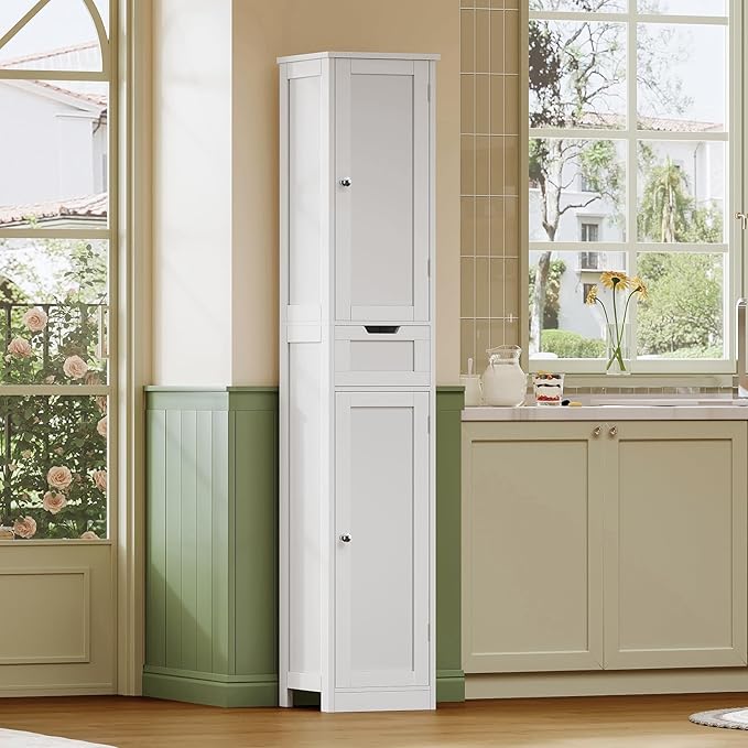 Iwell Tall Bathroom Cabinet, Slim Narrow Bathroom Storage Cabinet