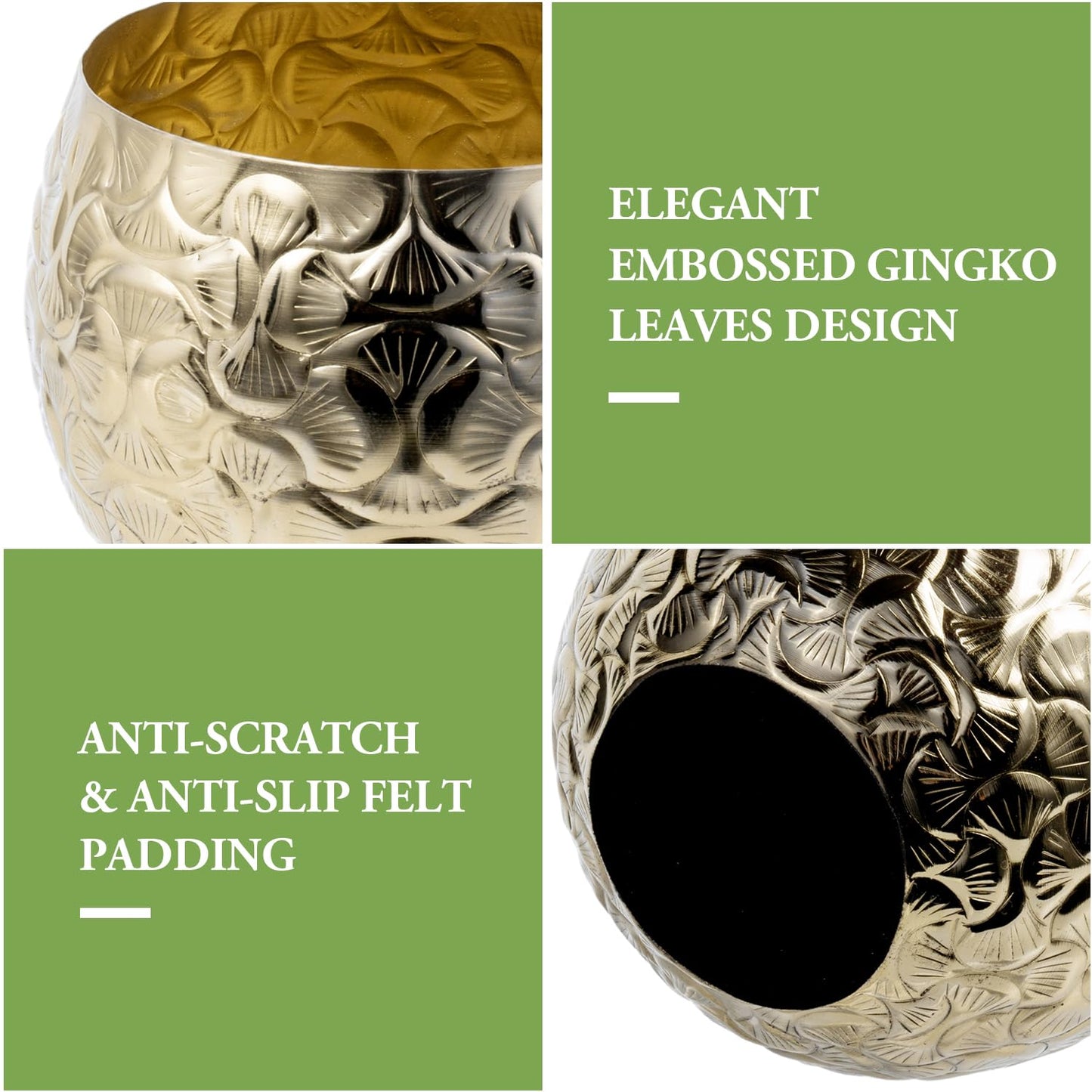 MyGift 5.5 inch Vintage Style Brass Tone Metal Embossed Ginkgo Leaf Design Planter Pot Bowl for Indoor Plants - Handcrafted in India