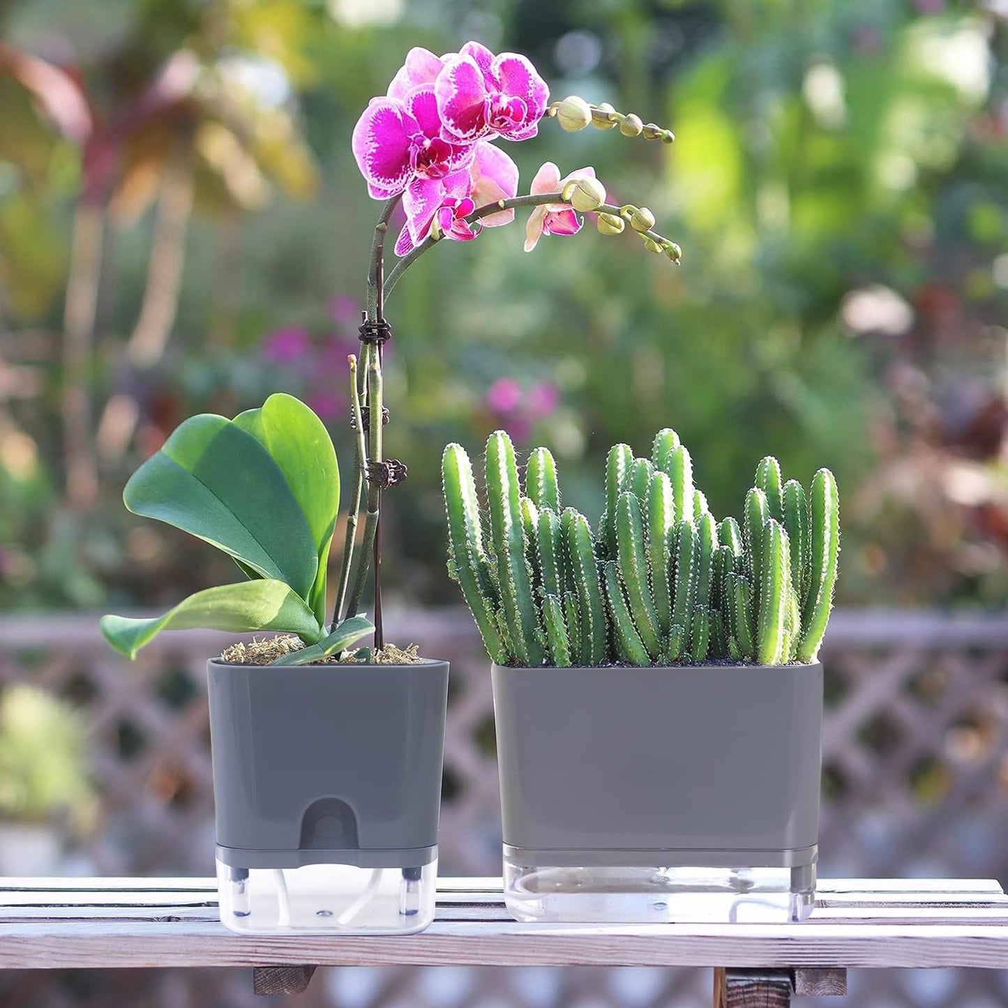 FAMZ Self Watering Pots for Outdoor Plants 4 Pack, Suitable for Indoor and Outdoor Garden Plants and Flowers, Rectangle Planter Box, African Violet Pots, Plant pots, Small Planter (7" Gray)