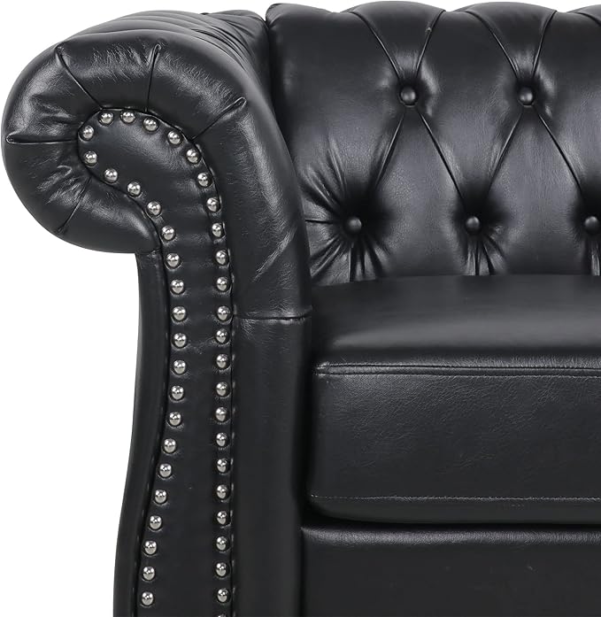 LEVNARY Leather Upholstered Armchair, Mid-Century Modern Single Sofa Chair