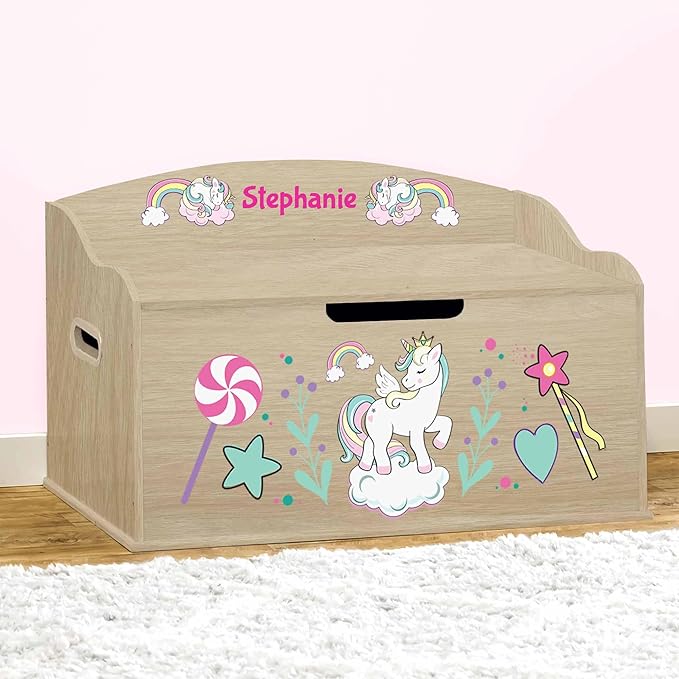 DIBSIES Personalized Creative Wonders Toy Box, Unicorns & Rainbows, 30 x 19.25