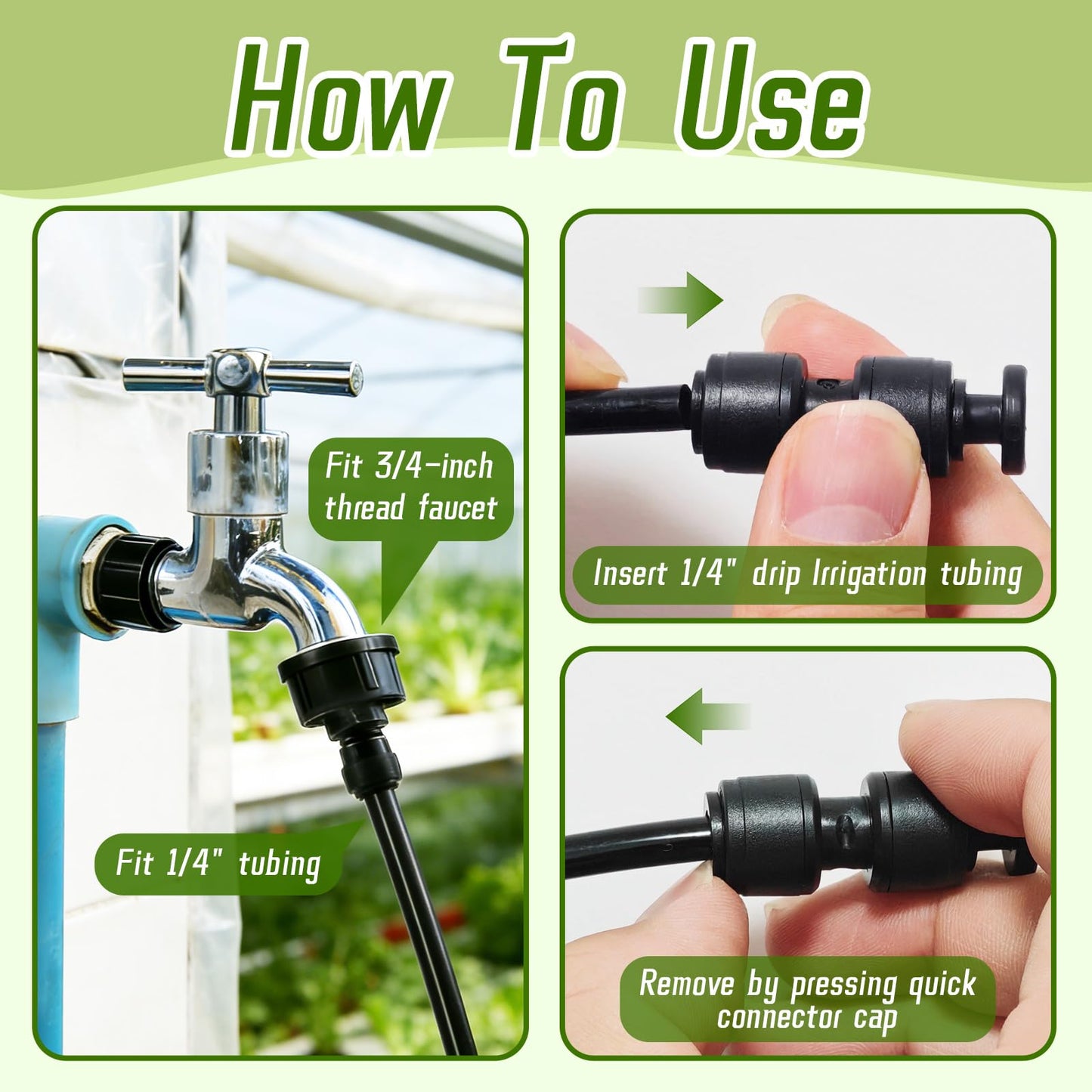 47 Pack Quick Connect 1/4" Drip Irrigation Fittings Kit, 1/4'' Drip Irrigation Tubing Push-to-Fit Connectors Parts- 5 Shut Off Valve, 10 Tees, 10 Couplings, 10 Elbows,10 End Plugs, 2 Faucet Adapters