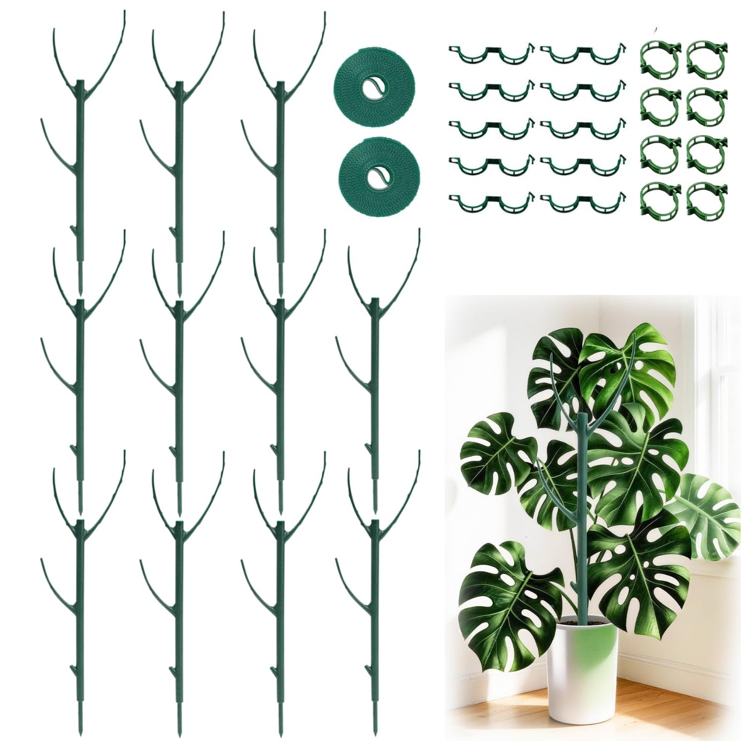 10 Pack Stackable Plant Support Stakes, Moss Pole Alternative for Monstera & Climbing Vines, Gardening Gifts for Women, Garden Essential Trellis Sticks for Indoor Outdoor Plant with 20Pcs Clips & Ties