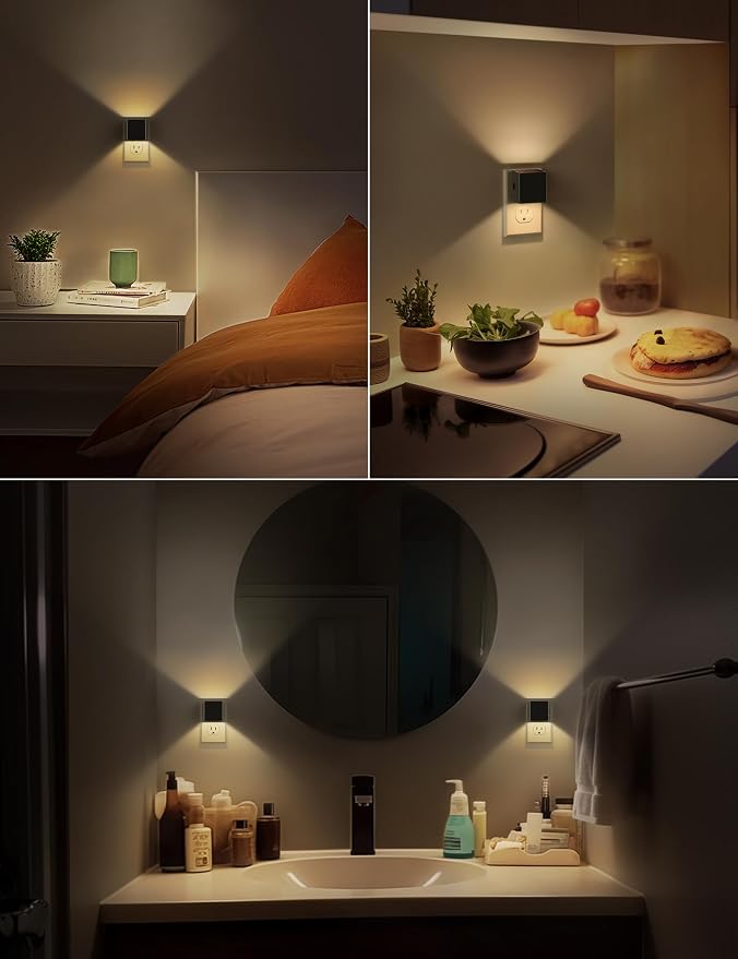 DORESshop LED Night Lights Plug into Wall [2 Pack], Plug in Night Light, 3 Level Brightness Adjustable Night Light, Dusk to Dawn Sensor, Nightlights for Adults, Bedroom, Bathroom, Hallway, 3000K