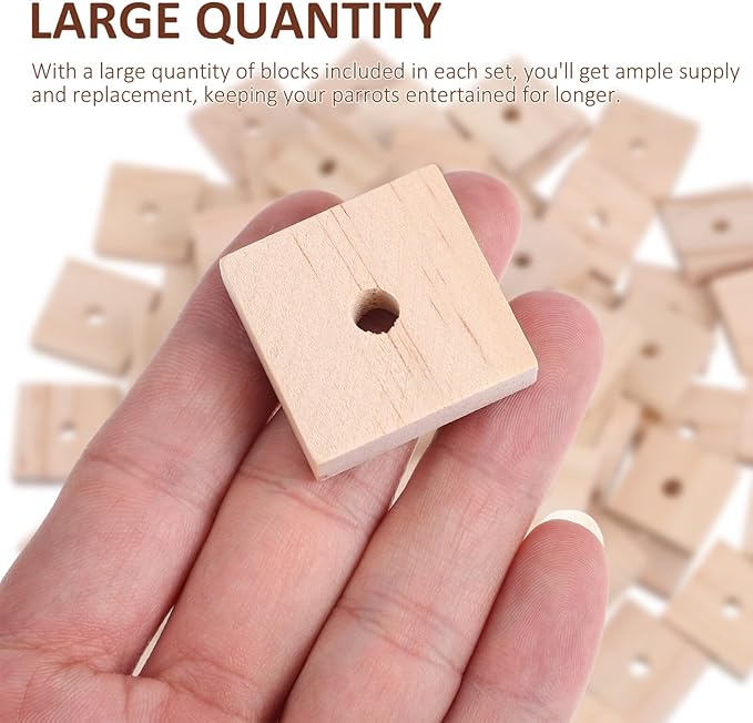 NOLITOY Parrot Toys: 100PCS Wooden Chewing Blocks, Thick Natural Wood for Bird Chew Training, DIY Cage Toys for Parakeet Budgie Conure Macaw Cockatoo