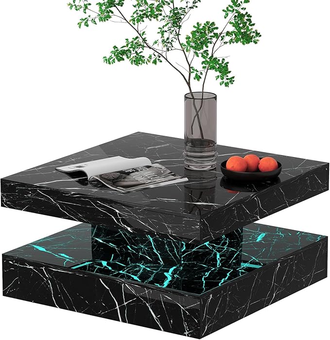 HedoAjim Black Marble LED Coffee Table