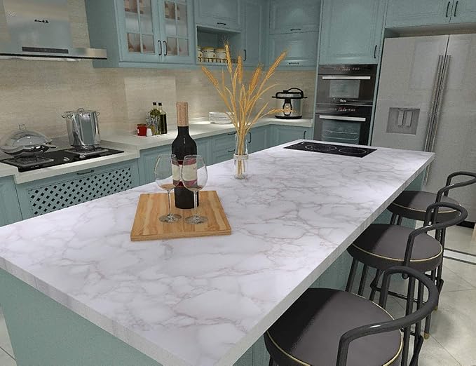 Art3d 120"x17.3" Self-Adhesive Wallpaper, Peel and Stick Grey Marble Paper