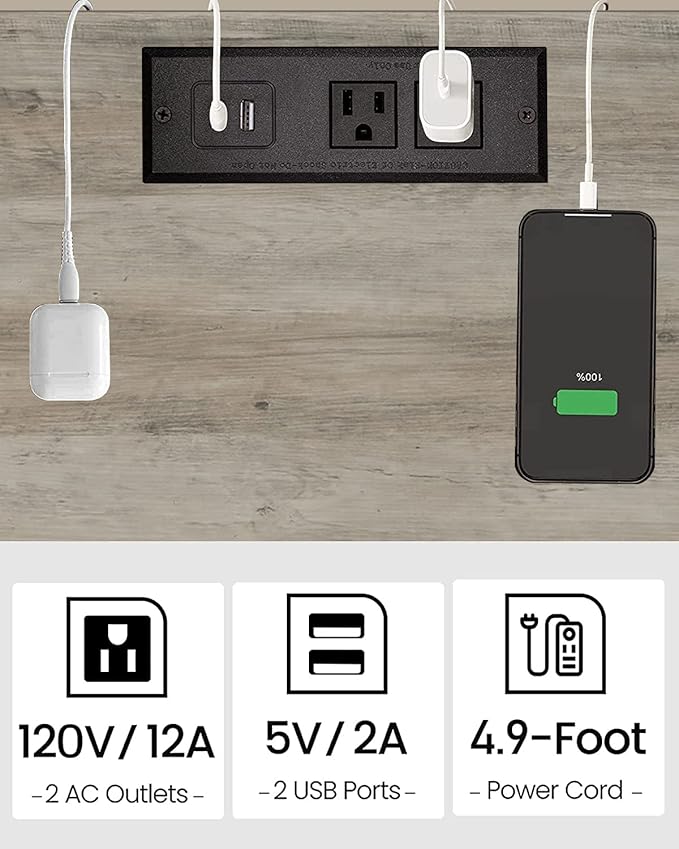 TUTOTAK End Table with Charging Station, Small Side Table, Nightstand Bedside