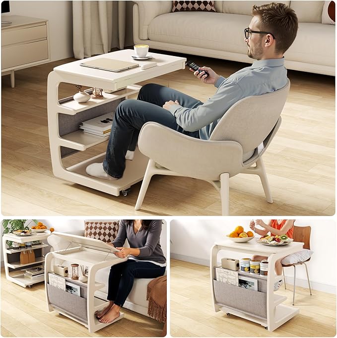 AQIMUELE Rolling Side Table, C Shaped End Table, C Table