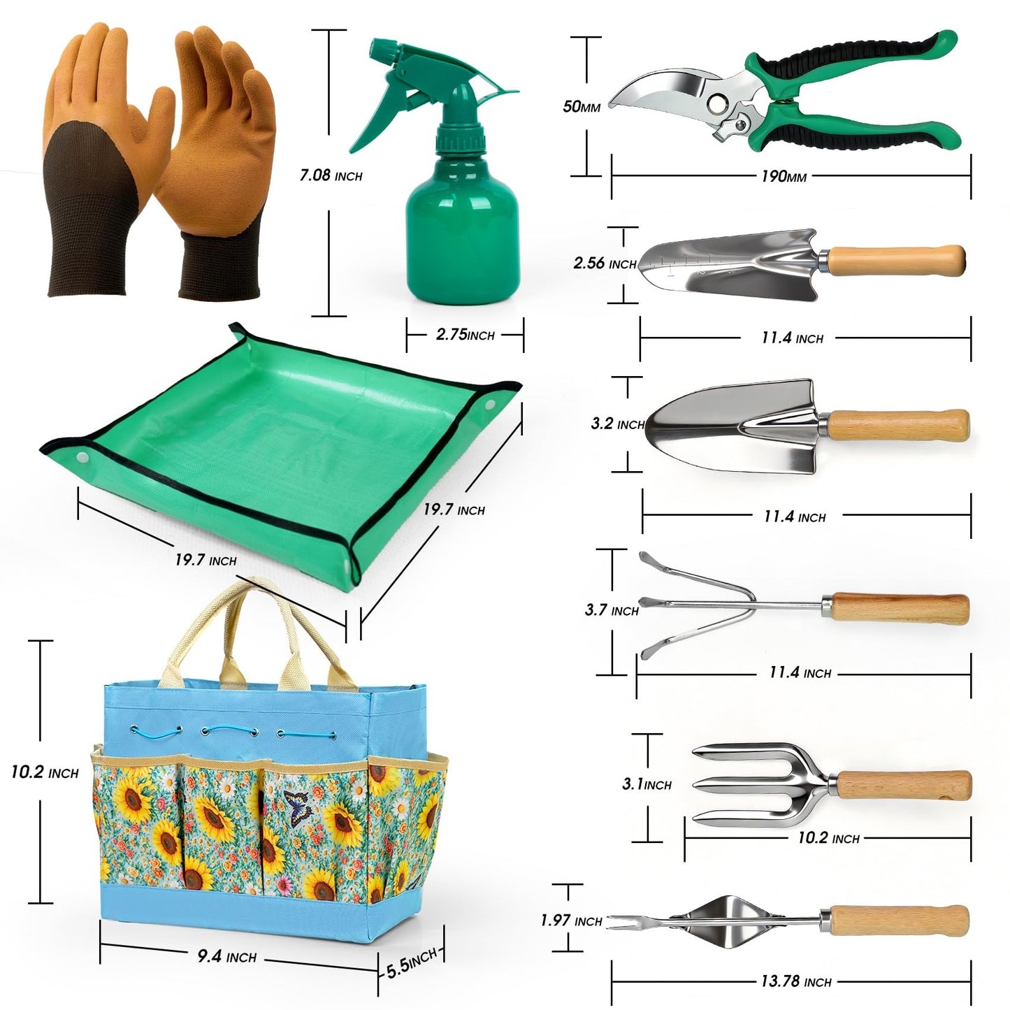 Garden Tool Set, 10 PCS Gardening Essentials, Stainless Steel Garden Hand Tools with Tote Bag, Well-Designed Gardening Supplies Kit Gifts for Women Men Gardeners
