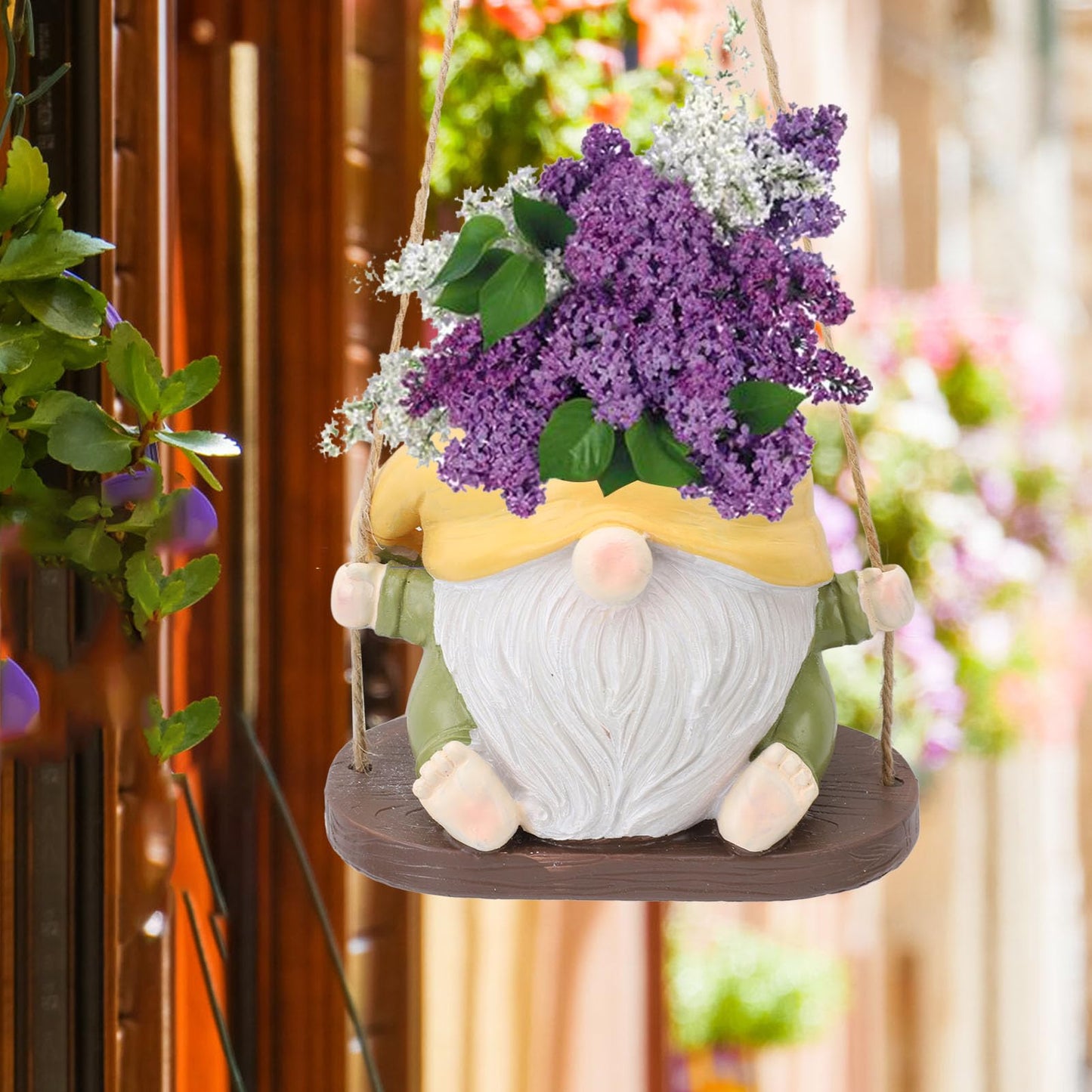 Tyenaza Swing Planter Pot, Hanging Planter Faceless Gnome Flowerpot Resin Hanging Planter for Use Weather Resistant Garden Decor Dwarf Figurine (Yellow Green)