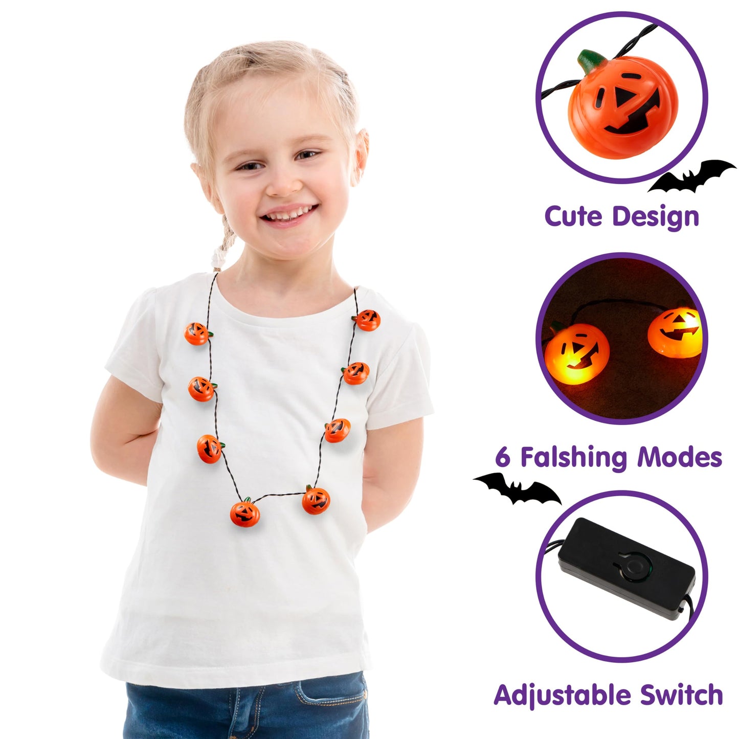 JOYIN 3 Pcs Halloween LED Necklace Pumpkin Shaped Jack o' Lantern Glowing Necklaces for Halloween Party Favor and Supplies, Party Costume Accessory Supplies