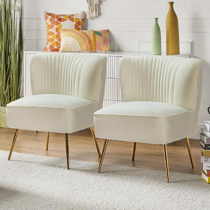 HULALA Home Velvet Accent Chair Set of 2, Modern Armless Upholstered Side Chair