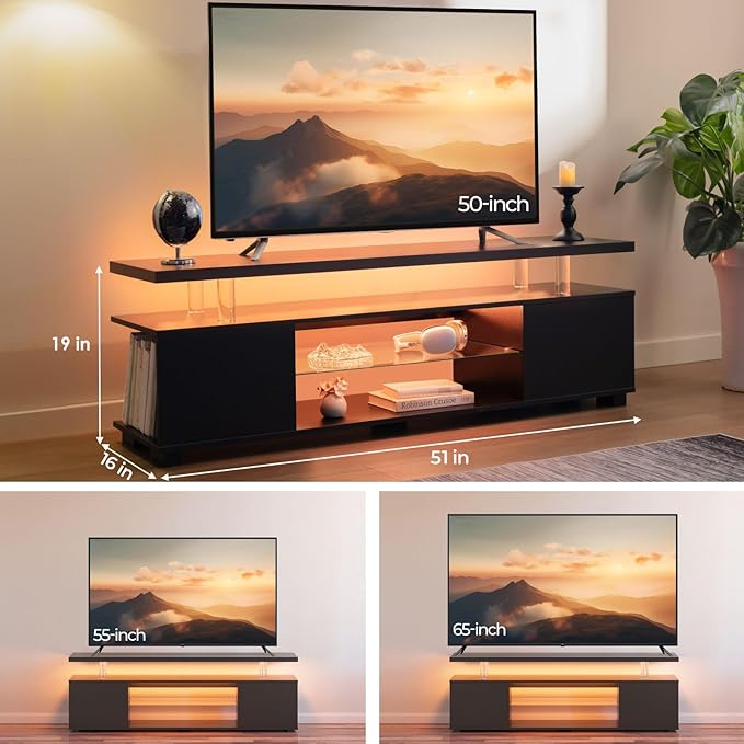 Cubehom Black TV Stand, LED TV Stand