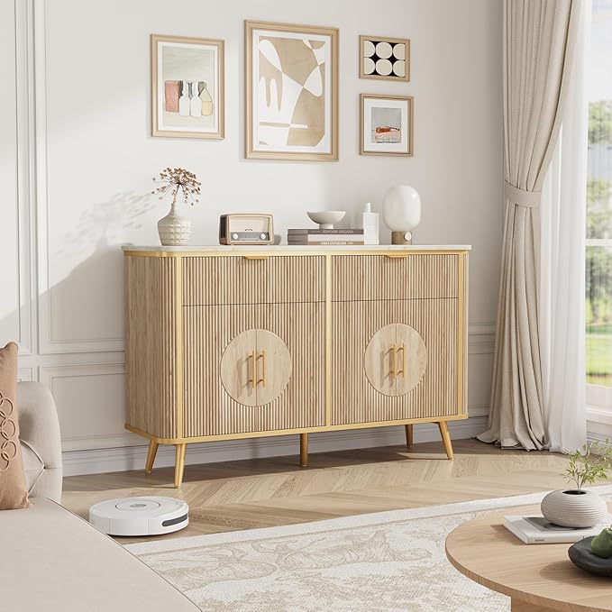47.2" Buffet Storage Cabinet, Modern Fluted Coffee Bar Station