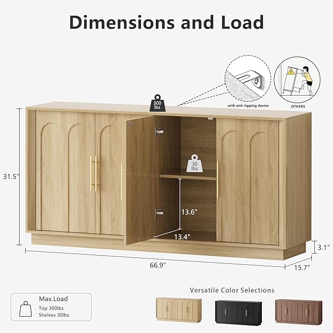 FORTUNETEC Sideboard Buffet Cabinet