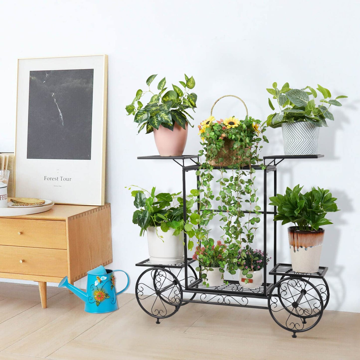 unho Metal Plant Stand Indoor: 6 Tier Garden Cart Flower Planter Pot Holder Parisian Style Wrought Iron Display Shelf Rack Decorating Garden Home Patio Condo Porch