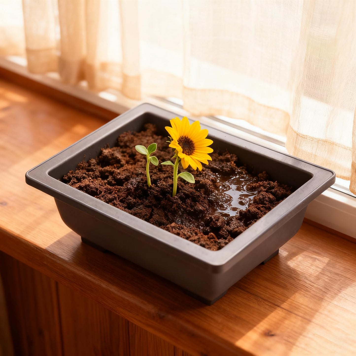 ZEONHEI 15 PCS 6.5 Inch Bonsai Training Pots with Trays, Rectangular Plastic Growing Pots, Flower Succulent Pots Container for Garden, Yard, Office, Porch, Balcony, Home Decoration