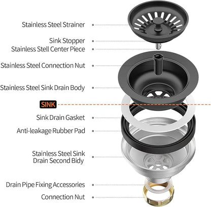 KONE Sink Drain Assembly, Kitchen Sink Drain Strainer Kit