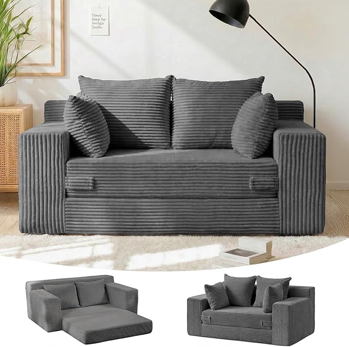 Winzon Boneless Loveseat, 3 in 1 Convertible Sofa Bed Sleeper Sofa Floor Futon