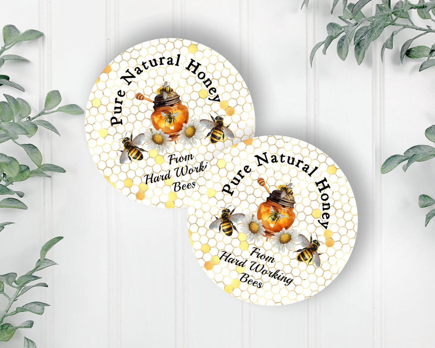 40 Honey jar Labels, Stickers, Tags, Bees raw Natural