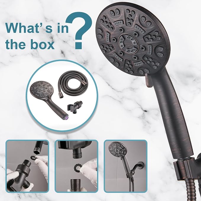 Cobbe 8-Setting Handheld Shower Head Bathroom Showerhead Set - Detachable Shower Heads with 5ft Stainless Steel Hose and Brass Swivel Bracket (ORB)