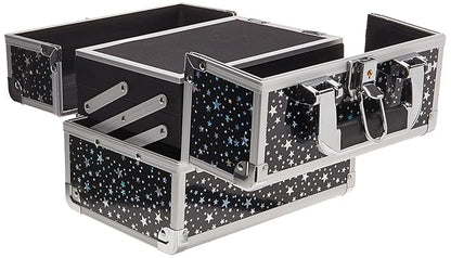 Joligrace Makeup Train Case Portable Cosmetic Box 2 Trays with Mirror Lockable for Makeup Nail Tech and Beauticians Traveling Makeup Storage Organizer - Black Star