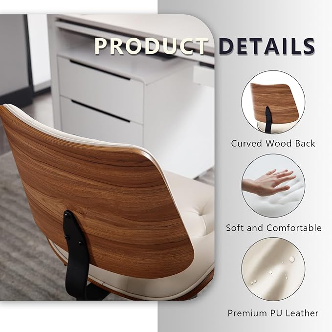 Armless Home Office Chair with Wheels, PU Leather Adjustable Height Computer
