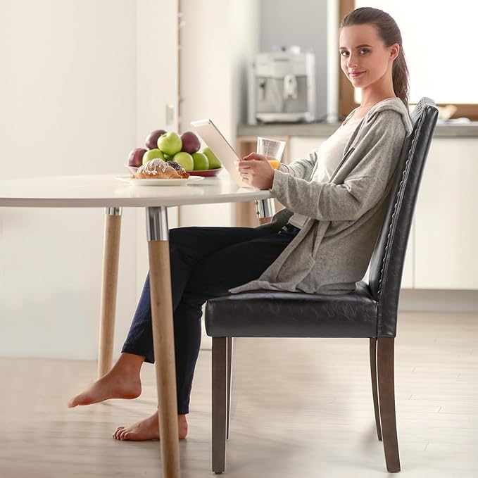 DUMOS Upholstered Dining Chairs，Set of 2 PU Leather Dining Room Kitchen Chair