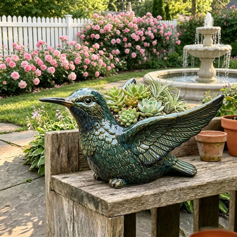 Cardinal Bird Succulent Planter, Resin Red Birds Plant Pot with Drainage Hole, Cardinal Flower Pot Decor for Indoor Outdoor Plants (A#)