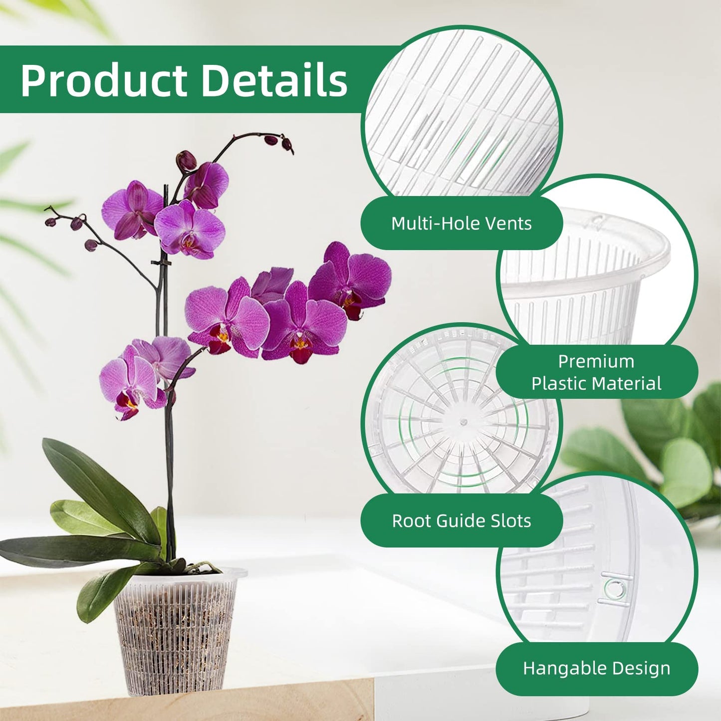 Ohiyoo Orchid Pot 5 inch Orchid Pots with Holes 12 Pcs Clear Plastic Orchid Pots Slotted for Repotting Clear Nursery Net Plastic Flower Plant Pot Indoor Outdoor (5.5inch, 12pcs)