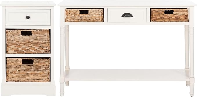 BOWERY HILL Transitional Wood Side Table, Distressed Cream Finish, Compact