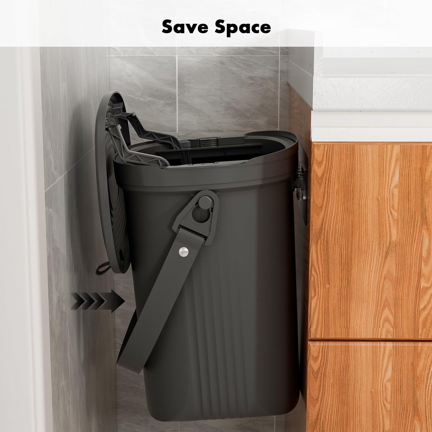 Mountable Silicone Collapsible Kitchen Compost Bin Under Sink, Surumer Hanging Trash Can with Lid for |Cupboard|Bathroom|Bedroom|Office|Camping, Indoor Compost Bucket, 2 Gallon Black