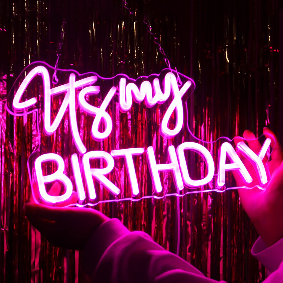 Planzo It's My Birthday Led Neon Light Sign Happy Birthday Party Wall Sign Decor Window Background Sign USB Bedroom Living Room Neon 5V Night Light Kids 15.8" X 9.1" Pink