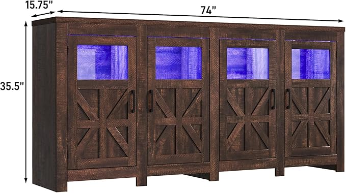 74" Large LED Farmhouse TV Stand