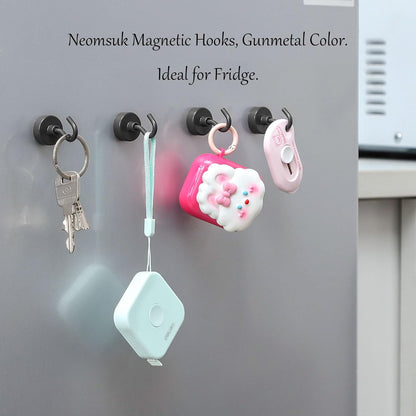 Neosmuk Magnetic Hooks, 40lb Heavy Duty Earth Magnets with Hook for Refrigerator, Extra Strong Cruise Hook for Hanging, Magnetic Hanger for Cabins, Grill (Gunmetal, Pack of 4)