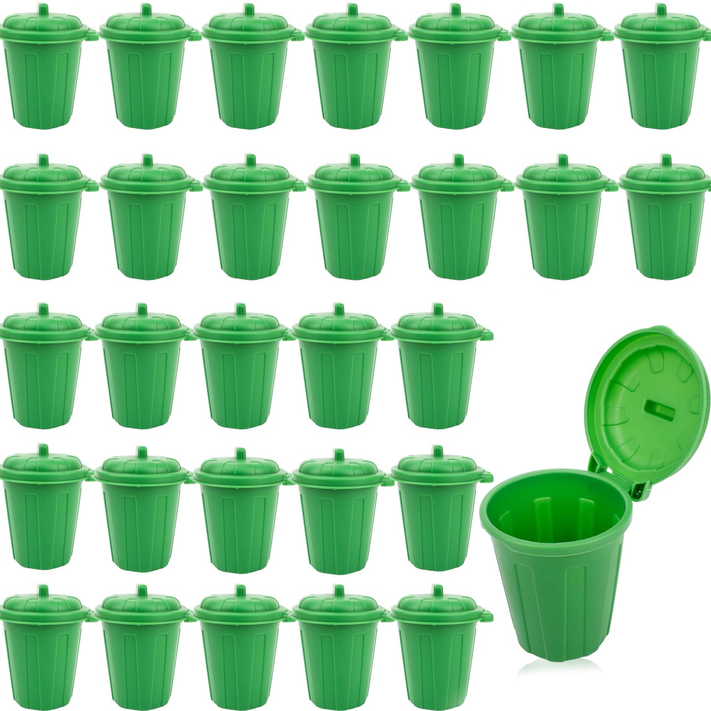 Swakuta 30 Pack Mini Green Trash Can Small Desktop Trash Can Miniature Garbage Bin with Lids Cute Miniature Garbage Cans for Pen Holder Desk Organizer Birthday Supplies Home School