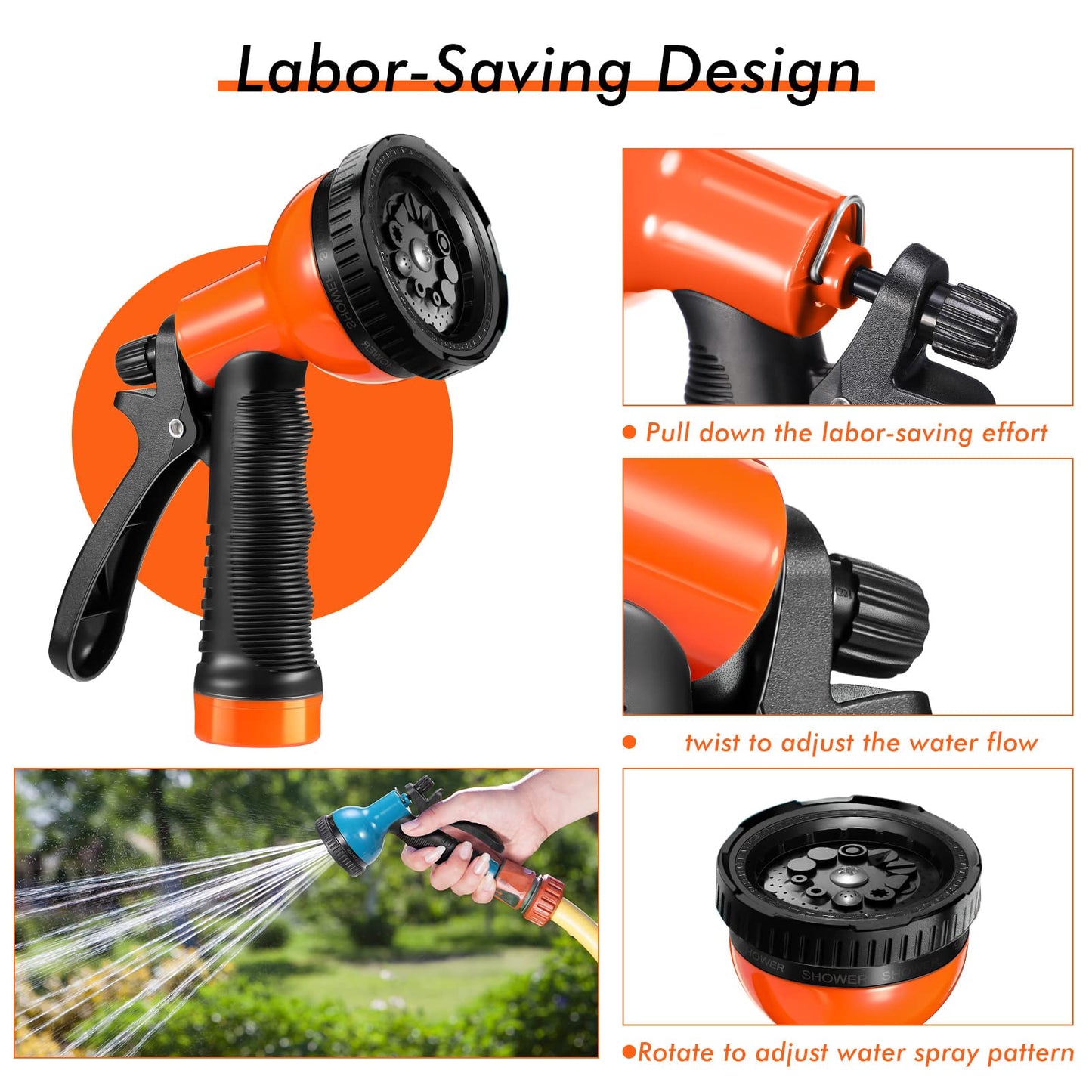 6 Pack Garden Hose Nozzle Sprayer 10 Adjustable Watering Patterns Heavy Duty High Pressure Water Gun for Watering Plants Washing Cars and Showering Pets