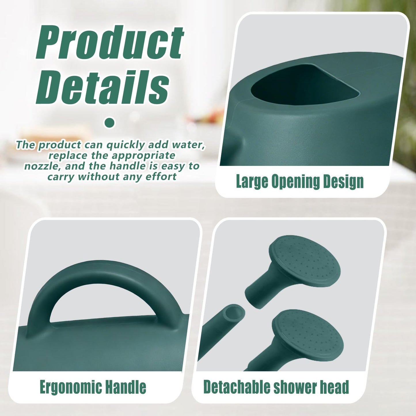 TEIUKAX Indoor and Outdoor Watering Can - Long Spout -1/2 Gallon (64oz) - Blackish Green