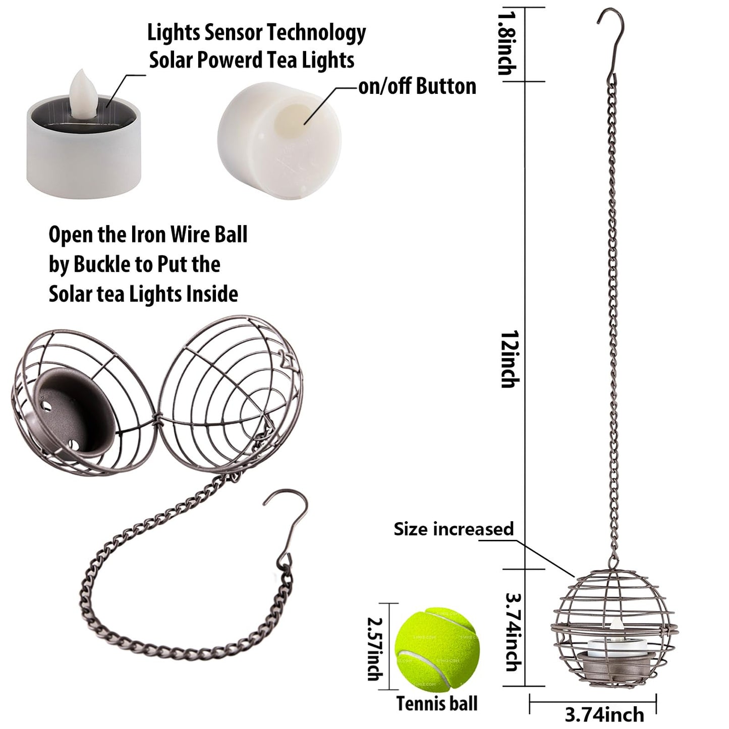 Solar Hanging Lanterns Outdoor Waterproof, Rust Iron Ball Candle Holder with Flickering Solar Powered Tea Lights, Perfect Chargeable Solar Lights for Backyard Patio Garden Fence Tree Decoration-4Pack