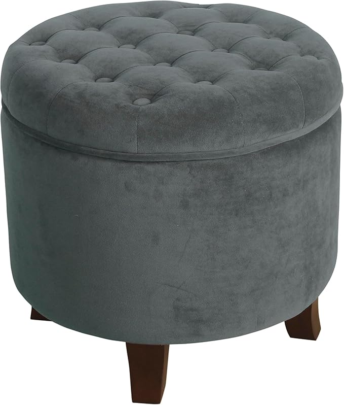 Homepop Home Decor | Upholstered Round Velvet Tufted Foot Rest Ottoman | Ottoman