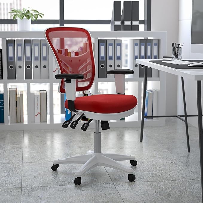 Flash Furniture Nicholas Mid-Back Red Mesh Multifunction Executive Swivel