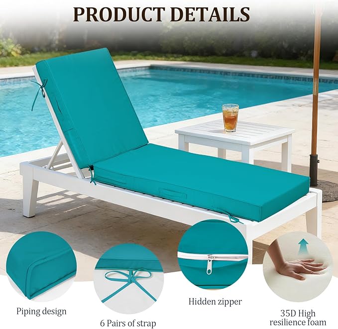 72x21x4in Lounge Cushions for Outdoor Furniture, Outdoor Lounge Chair Cushions