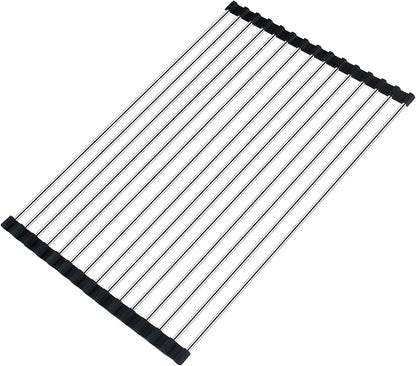 Seropy Roll Up Dish Drying Rack Over The Sink Drying Rack for Kitchen Counter, Rolling Dish Rack Over Sink Mat, Foldable Dish Drainer Stainless Steel Rack Kitchen Organization Gadgets 17.5"x11.8"