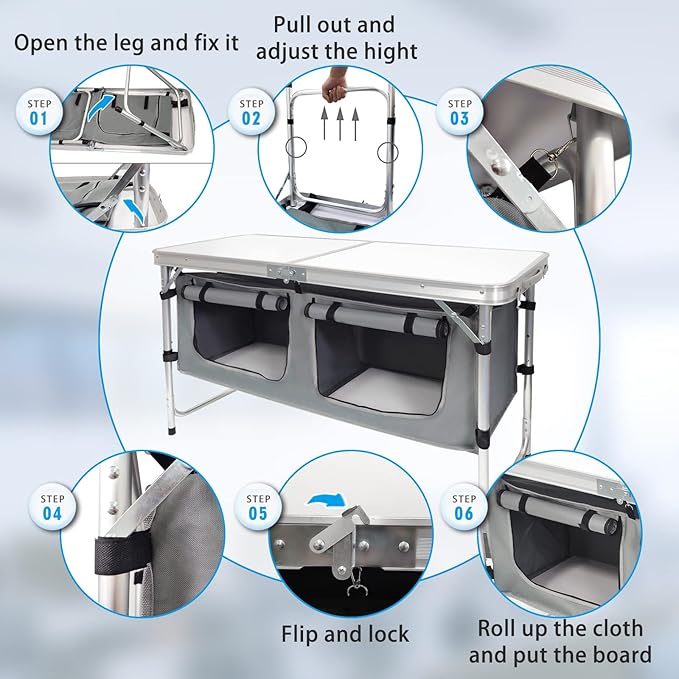 Folding Camping Table with Storage Aluminum Lightweight Camp Table Height