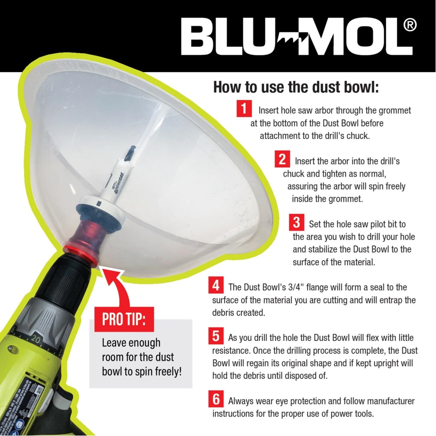 Disston E0215000 Blu-Mol RemGrit Collapsible Hole Saw Accessories Dust Bowl, for Installing Recessed Lights and Works With All Hole Saws