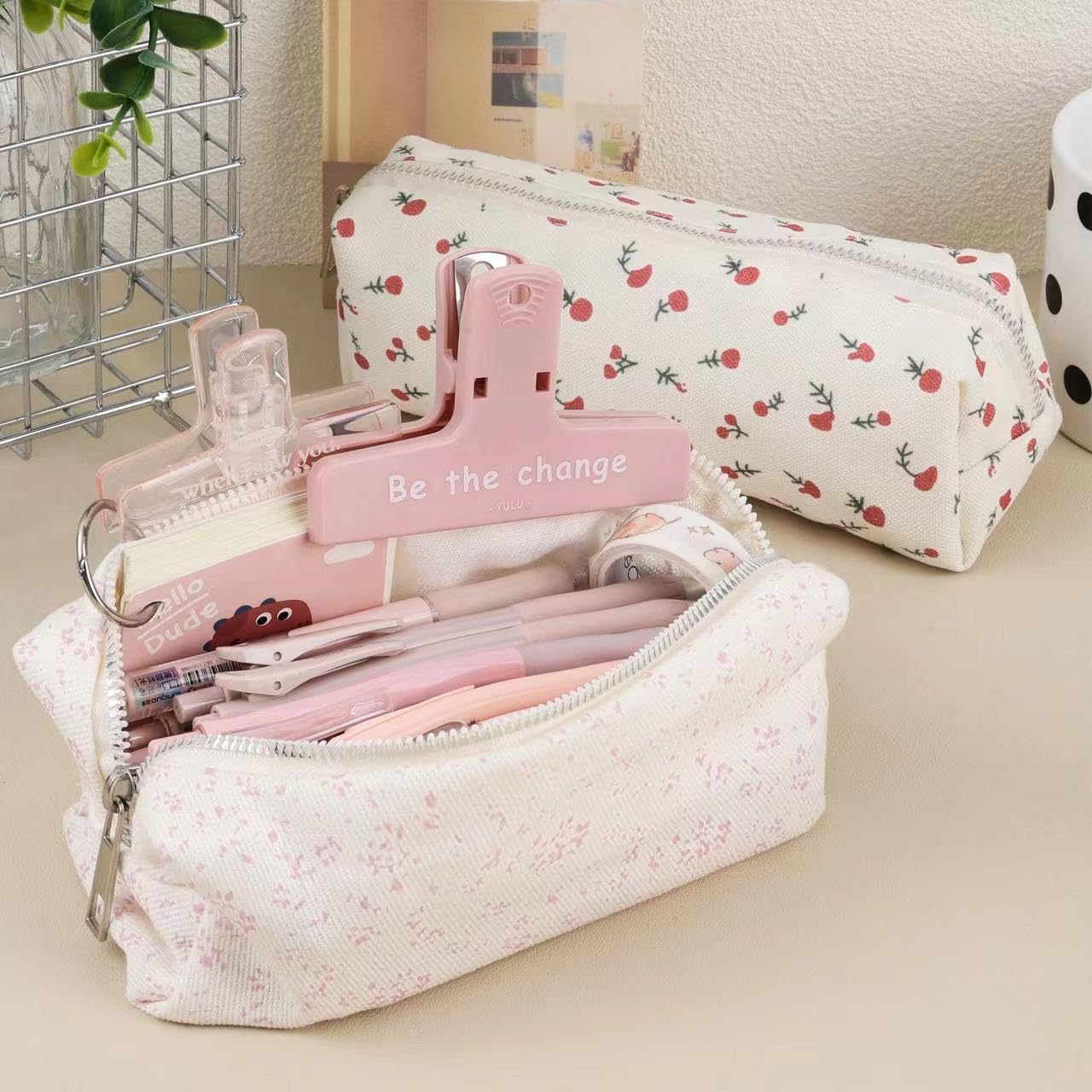 OZAOZ Cute Pencil Case Aesthetic Student Pencil Pouch Coin Pen Pouch Cosmetic Bag Office Stationery Organizer For Kids Teen School (Z-Red floral)