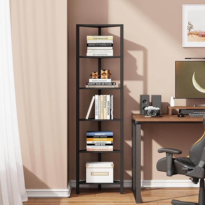 TUTOTAK Corner Shelf, 6-Tier Corner Bookshelf