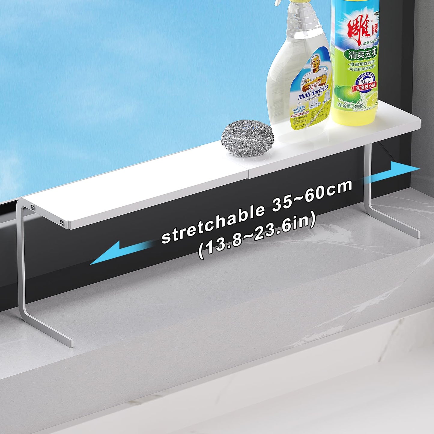 WOCHUANGSI 1pc Small Narrow Shelf for Windowsill Kitchen Spice Rack Organizer Stackable Tall Shelves Scalable Window Plant Rack for Narrow Space Countertop Storage (White)